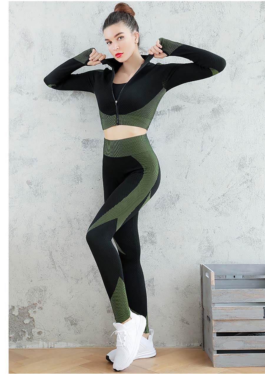 Jamol Zipper Sweatshirt Women Seamless Breathable Yoga Wear Fitness Suit Set